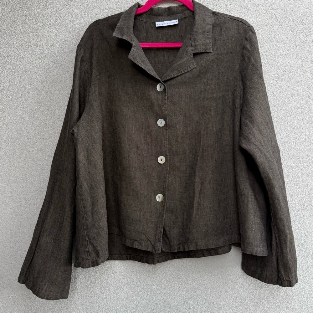 Bryn Walker Textured Linen Button Front Shirt Large